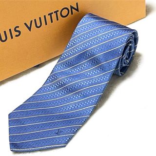 ルイヴィトン(LOUIS VUITTON)の未使用 箱付 ルイヴィトン ネクタイ ダミエ ストライプ マイクロ ネイビー 絹(ネクタイ)