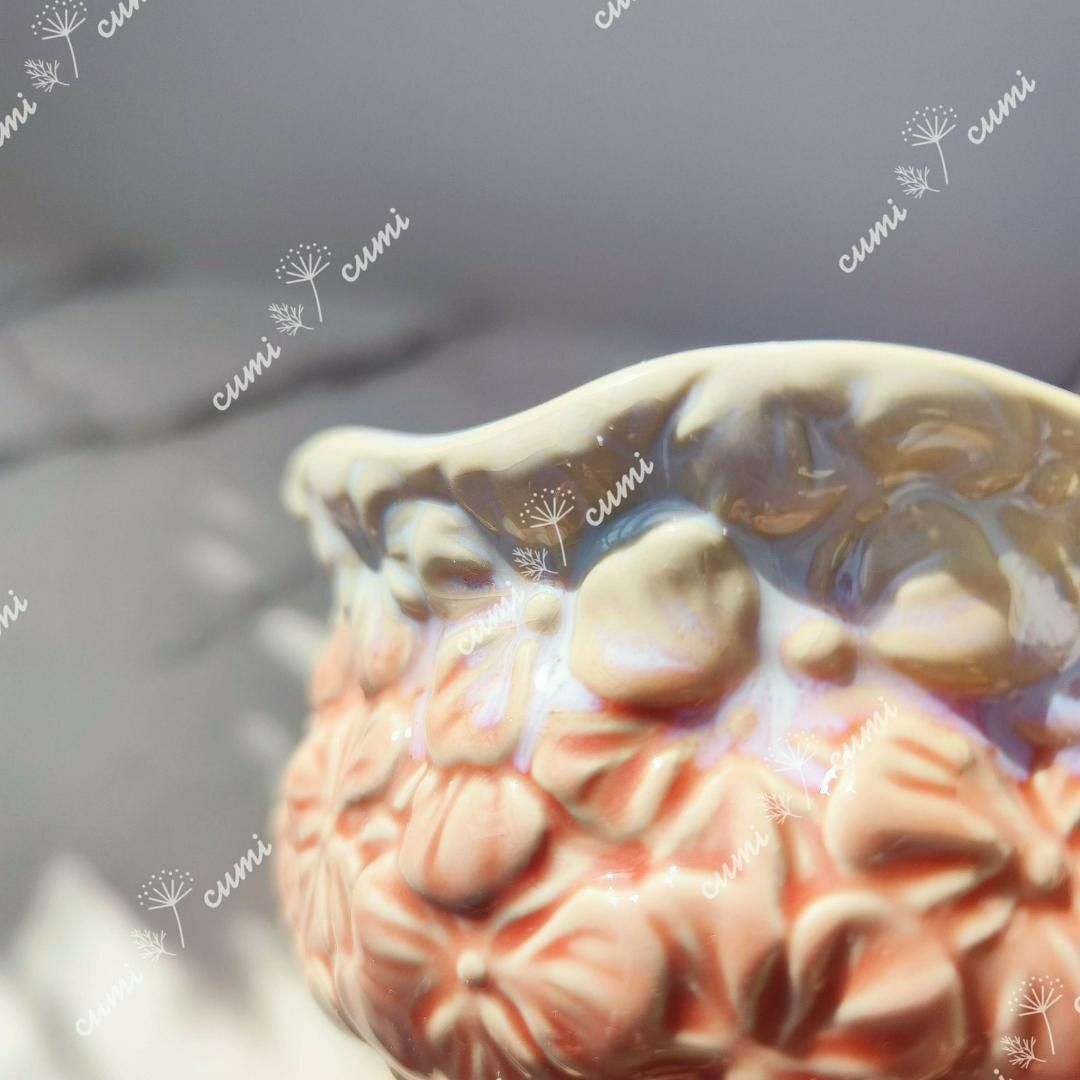 【2個セット】韓国 さくら 桜 ピンク＆青色 植木鉢 おしゃれ 室内 陶器鉢 ハンドメイドのフラワー/ガーデン(プランター)の商品写真