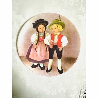 【レトロ】堀文子 ブランドール 人形絵皿 ヨーロッパシリーズ プラスチック皿(ノベルティグッズ)