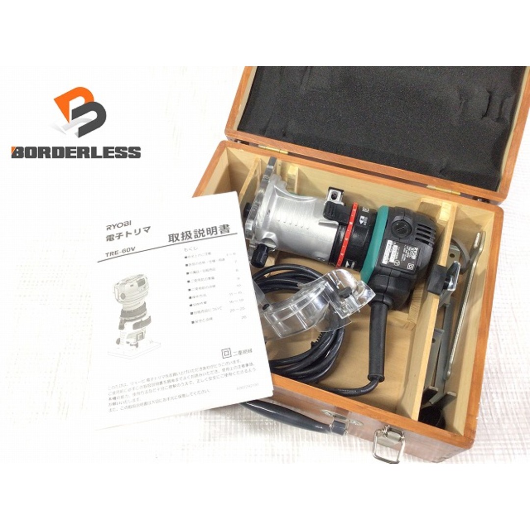 RYOBI(リョービ)の☆中古品☆RYOBI リョービ 100V トリマー TRE-60V ストレートガイド一式 ダブテールガイドセット 集じんアダプタ 取説 木箱付 90338 自動車/バイクのバイク(工具)の商品写真