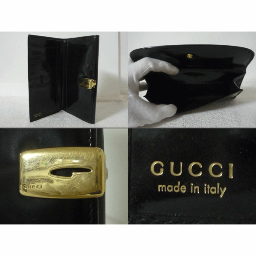 Gucci(グッチ)のグッチ　エナメル　ブラック　黒　Gロゴ金具クリップ　長財布　ロングウォレット レディースのファッション小物(財布)の商品写真