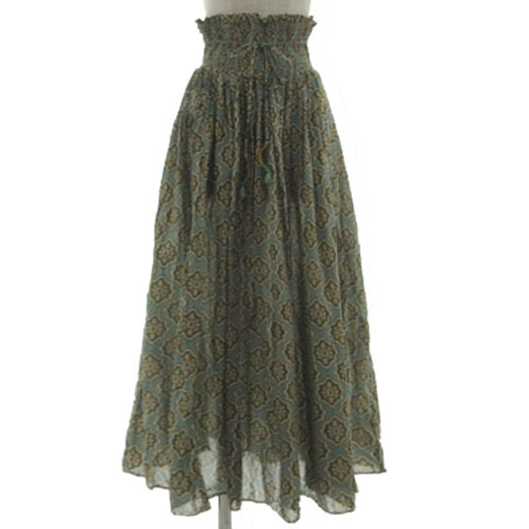 ZARA(ザラ)のZARA スカート ハイウエスト シャーリング 総柄 緑系 ベージュ 茶 XS レディースのスカート(ロングスカート)の商品写真