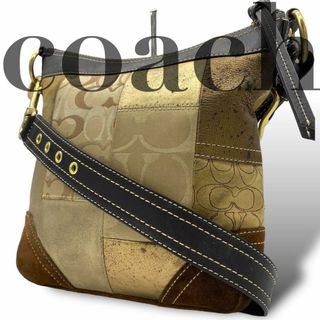 コーチ(COACH)のCoach コーチ ショルダーバッグ 本革 ブラウンゴールド　パッチワーク(ショルダーバッグ)