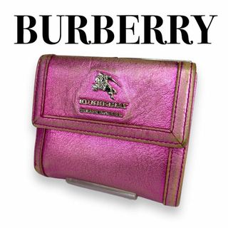 バーバリーブルーレーベル(BURBERRY BLUE LABEL)のバーバリーブルーレーベル　ホースロゴ　三つ折り財布　レザー　ピンク(財布)