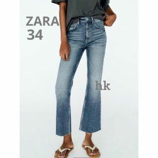 ザラ(ZARA)のZARA ザラ　ミッドライズ　フレア　クロップド　デニムパンツ　34 7号(デニム/ジーンズ)