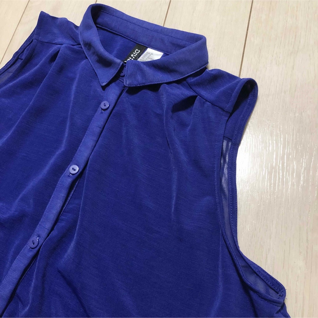 H&M(エイチアンドエム)のH&M エイチアンドエム シースルー タンクトップ シャツ ノースリーブ ブルー レディースのトップス(シャツ/ブラウス(半袖/袖なし))の商品写真