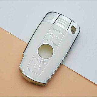 BMW キーケース ホワイト シルバーエッジ キーカバー スマートキーホルダー(車外アクセサリ)