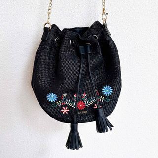 【 マリークワント 】　刺繍　バケツ型　黒　カゴバッグ　ショルダー　レザー