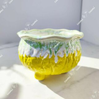 【複割】韓国 窯変三色 黄色 植木鉢 おしゃれ 室内 陶器鉢 多肉 植物 鉢植え(プランター)