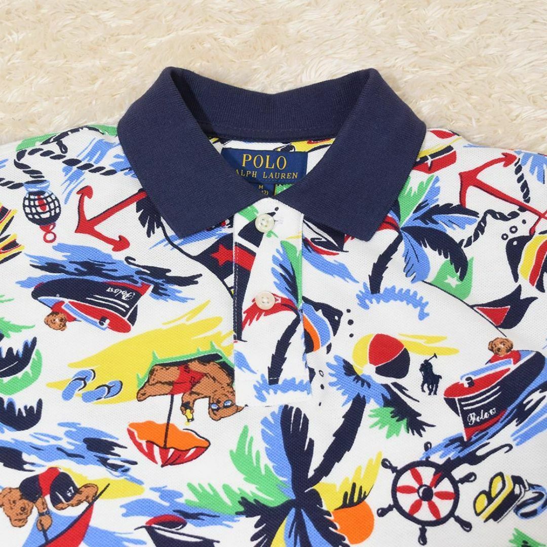 POLO RALPH LAUREN(ポロラルフローレン)の【未使用】 現行 ラルフローレン ポロベア 総柄 ポロシャツ 白 マリンリゾート レディースのトップス(ポロシャツ)の商品写真