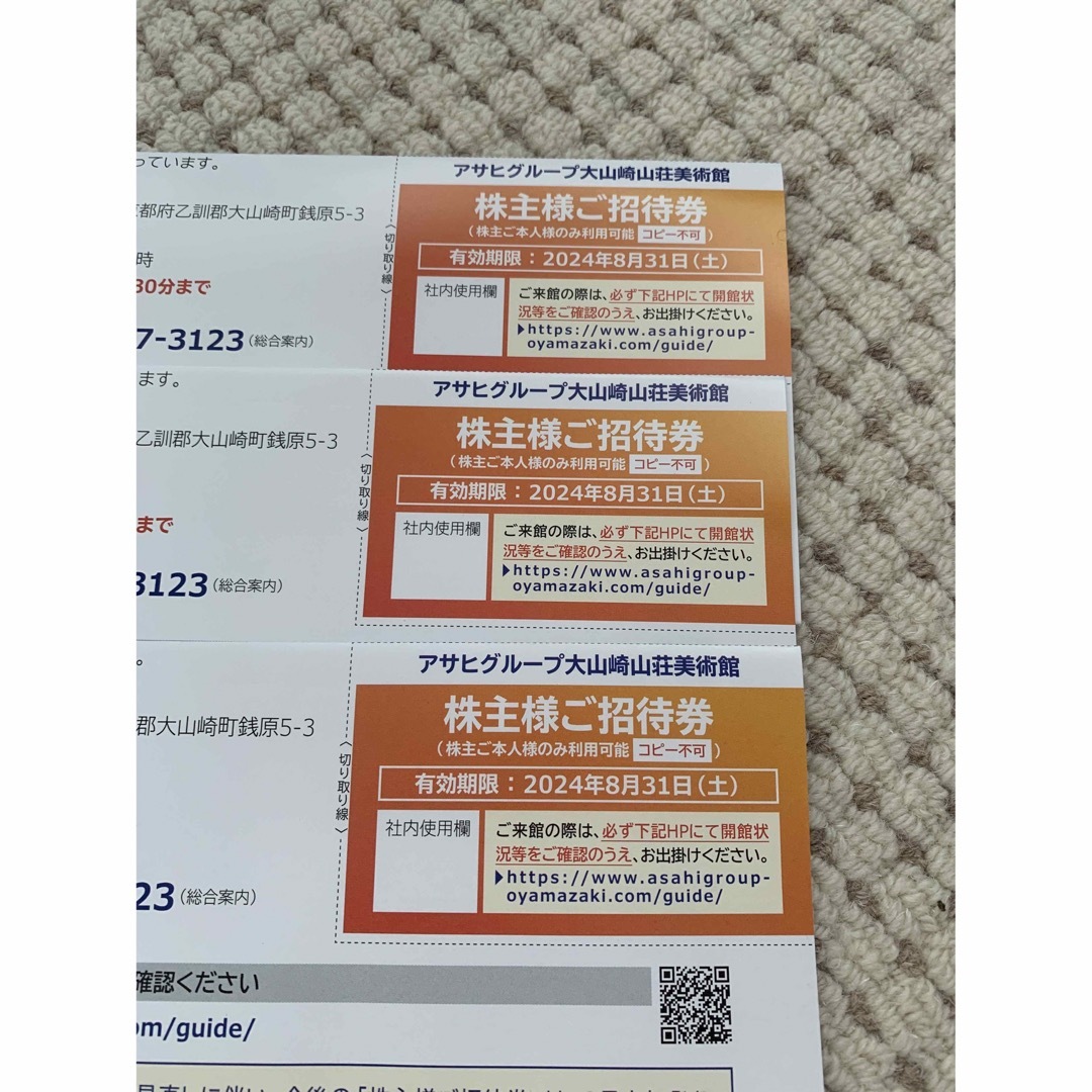 大山崎山荘美術館　ご招待券　3枚 チケットの優待券/割引券(その他)の商品写真