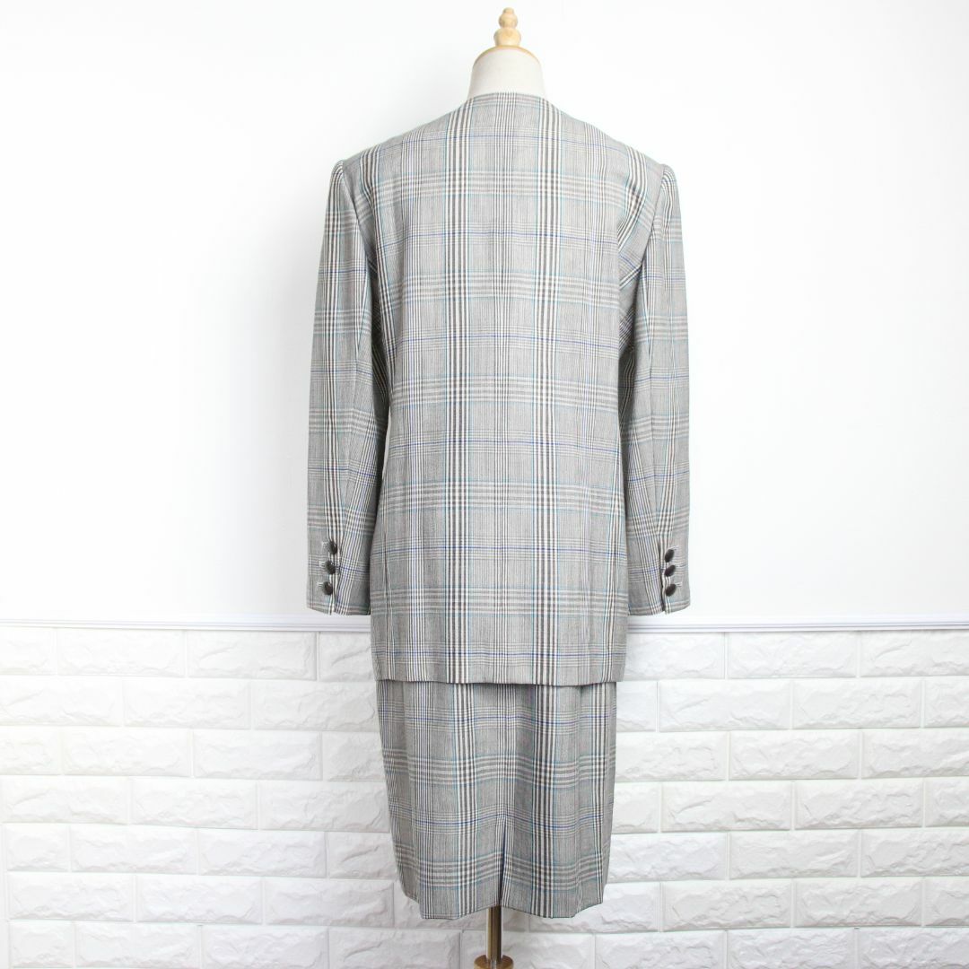 leilian(レリアン)のレリアン　ノーカラー　サマー　スカートスーツ 　チェック　11　L　チェック レディースのフォーマル/ドレス(スーツ)の商品写真