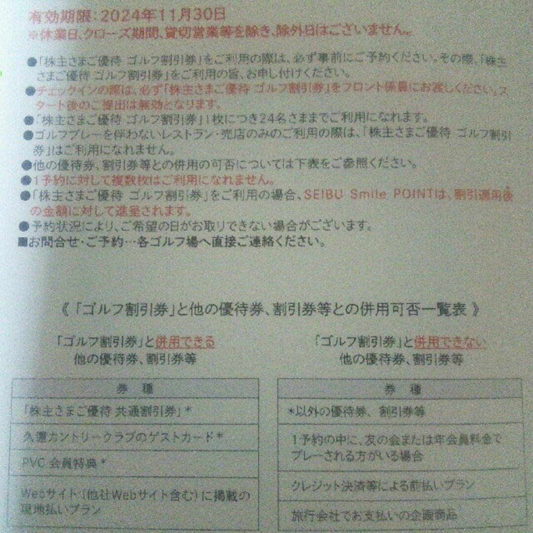 ゴルフ割引券　西武ホールディングス株主優待券 チケットの優待券/割引券(その他)の商品写真