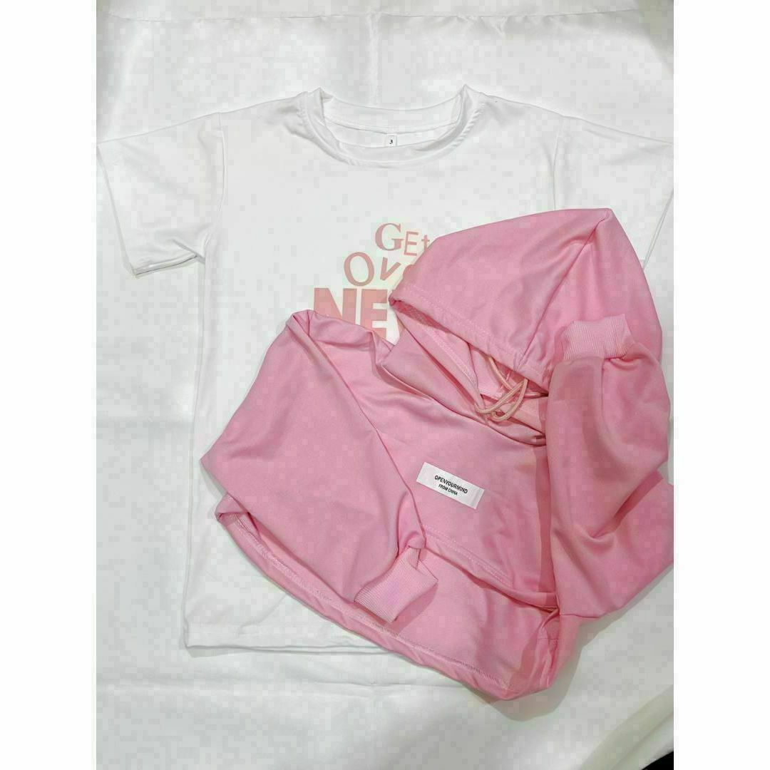 120cm 韓国風 かわいい♡ミニ丈スウェットTシャツ２点セット 子供用 キッズ/ベビー/マタニティのキッズ服女の子用(90cm~)(Tシャツ/カットソー)の商品写真