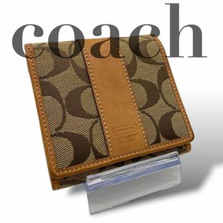 コーチ(COACH)のCOACH コーチ 財布 折り畳み シグネチャー ブラウン ベージュ(コインケース)