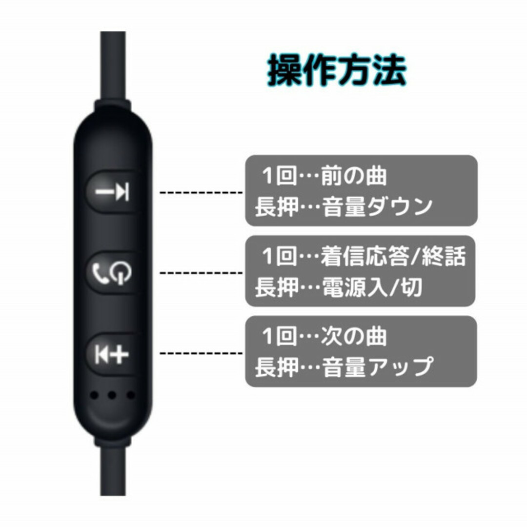 人気 Bluetooth ワイヤレス イヤホン スポーツ 通勤　黒 スマホ/家電/カメラのオーディオ機器(ヘッドフォン/イヤフォン)の商品写真