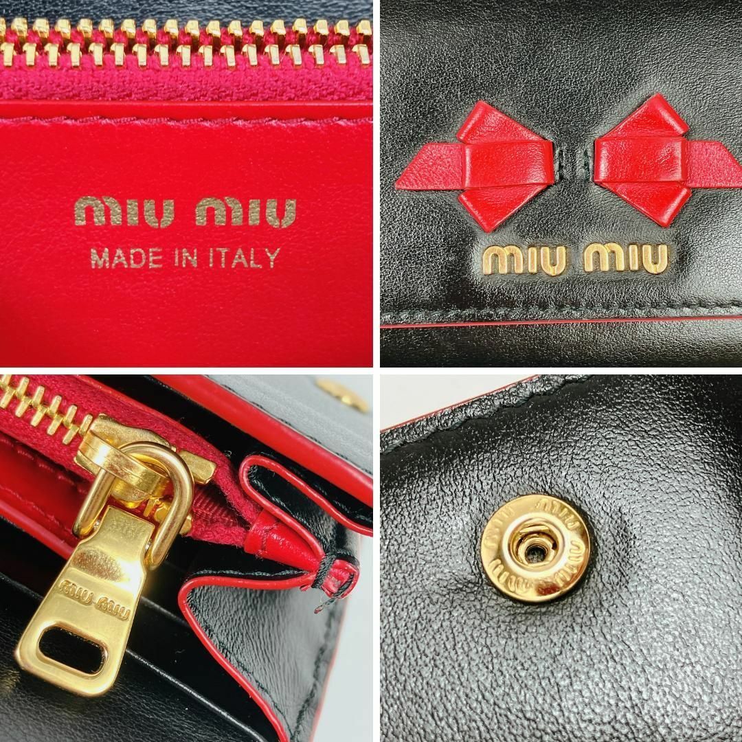 miumiu(ミュウミュウ)のミュウミュウ 5MH109 レザー リボン 長財布　ブラック　レッド　パスケース レディースのファッション小物(財布)の商品写真