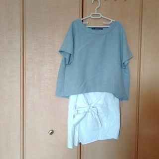 ザラ(ZARA)のZARA♥ワンピース ドッキング シャツワンピース 半袖 グレー 変形(ひざ丈ワンピース)