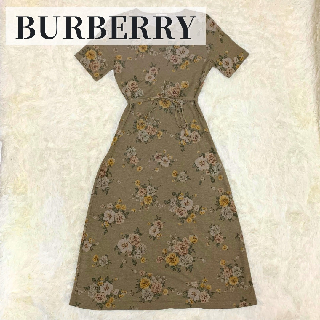 BURBERRY(バーバリー)の【美品】 バーバリー ワンピース 総柄 花柄 ロング丈 リボン 腰紐 Aライン レディースのワンピース(ロングワンピース/マキシワンピース)の商品写真