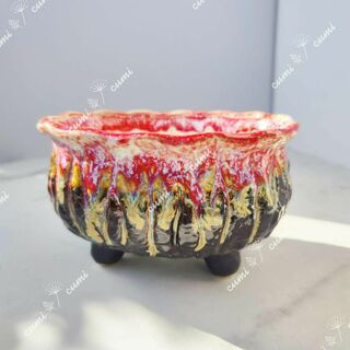 【複割】韓国 炎 レッド フラワー ピンク 植木鉢 おしゃれ 北欧 室内 陶器鉢(プランター)