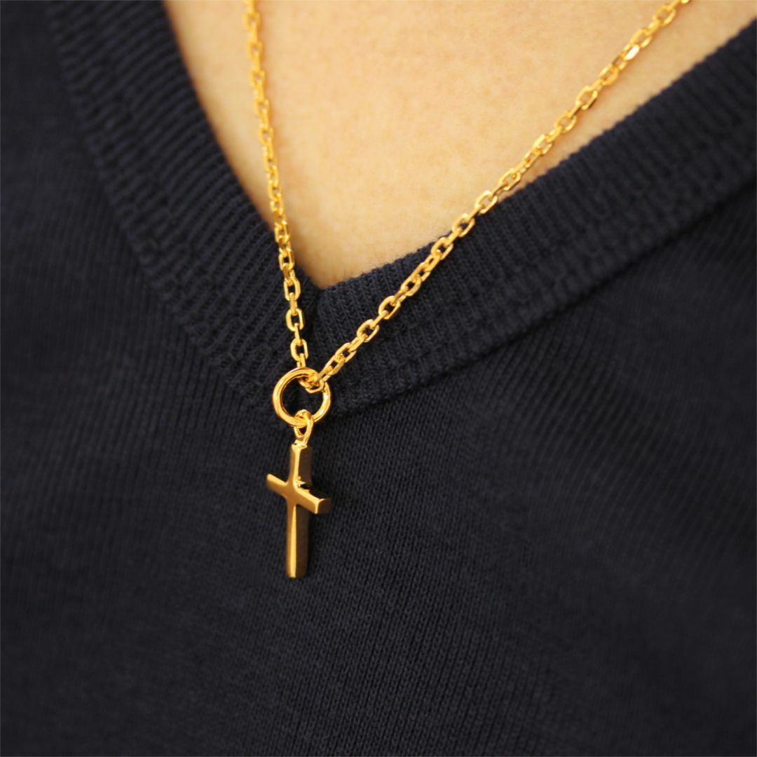 メンズ 24K ゴールド コーティング クロス 十字 ネックレス シルバー メンズのアクセサリー(ネックレス)の商品写真