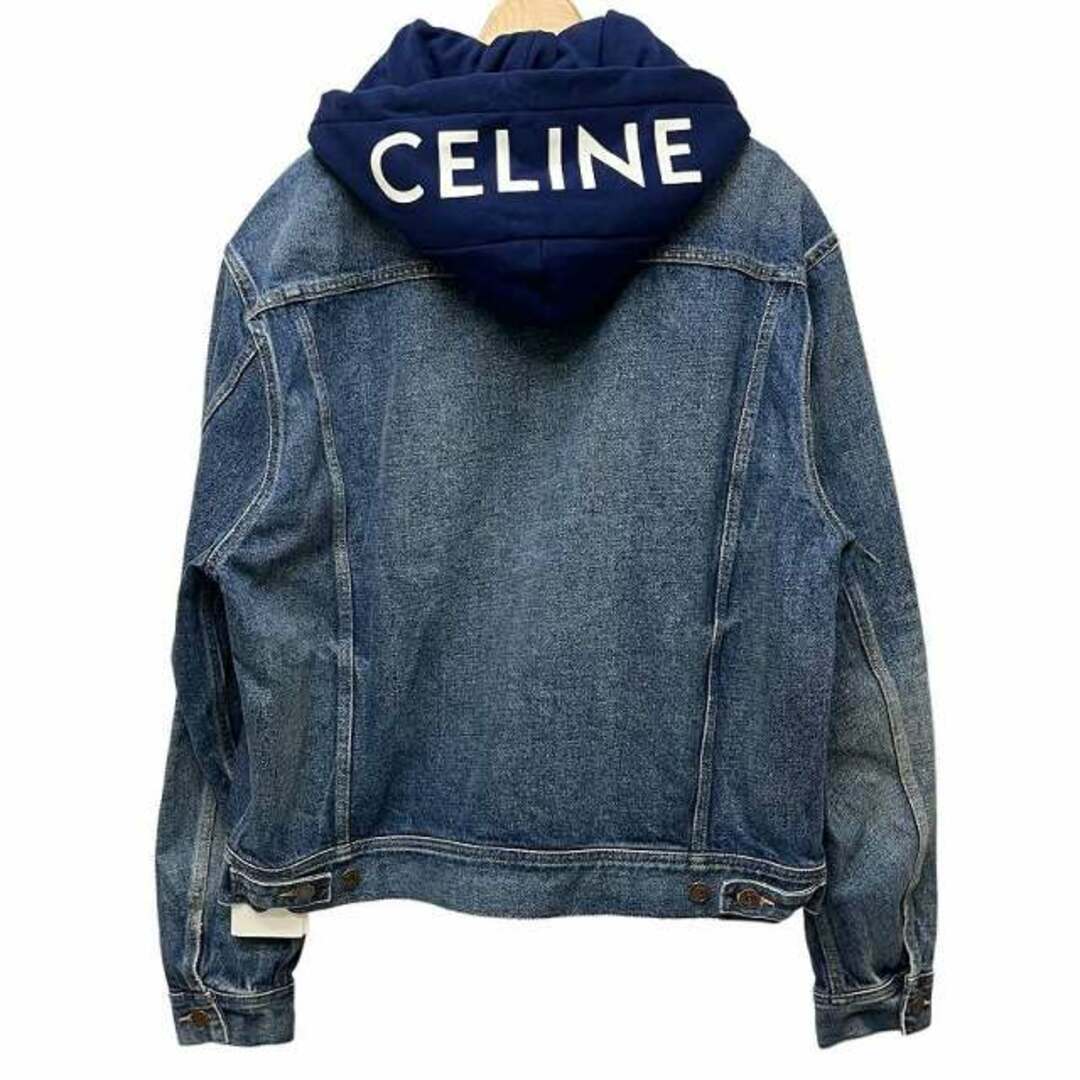 celine(セリーヌ)のCELINE 22AW ウォッシュ加工 フードロゴ デニムジャケット  XL 青 メンズのジャケット/アウター(Gジャン/デニムジャケット)の商品写真