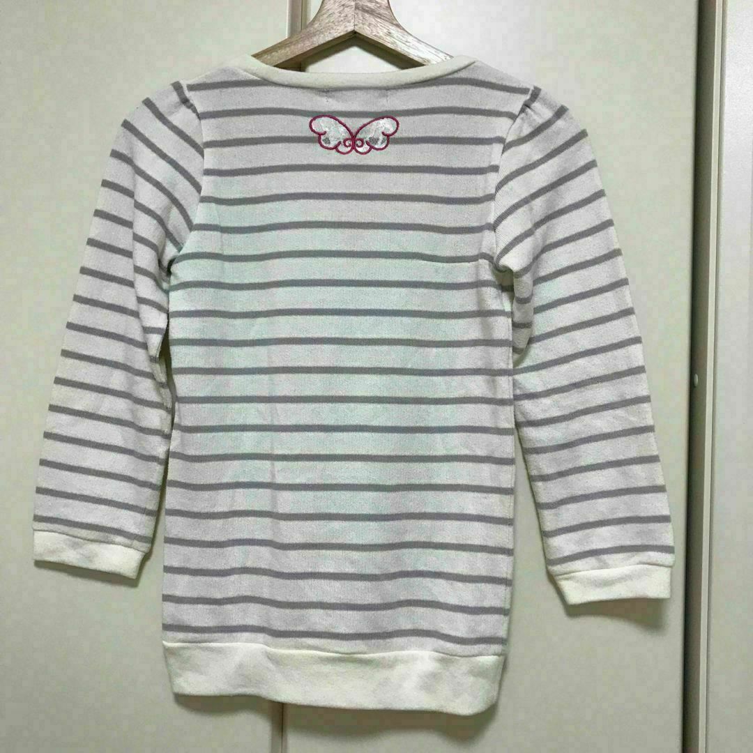 トレーナー 140cm ハート デザイン 白 ボーダー ジュニア キッズ 子供 キッズ/ベビー/マタニティのキッズ服女の子用(90cm~)(Tシャツ/カットソー)の商品写真