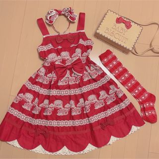 ベイビーザスターズシャインブライト(BABY,THE STARS SHINE BRIGHT)のVery Berry Sweet Pie EmbroideryスカラップJSK(ひざ丈ワンピース)