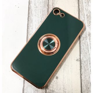 アイフォーン(iPhone)のiPhone se ケース iphone8 iphone7 スマホリング付き 緑(iPhoneケース)