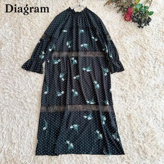 グレースコンチネンタル(GRACE CONTINENTAL)の美品　ダイアグラム diagram ドットプリントフラワー刺繍ワンピース　レース(ロングワンピース/マキシワンピース)