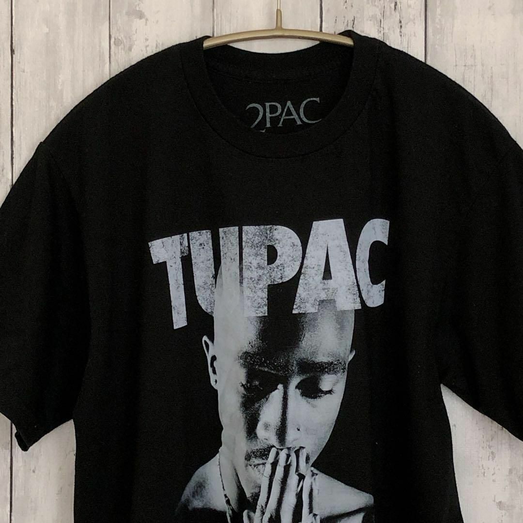 MUSIC TEE(ミュージックティー)の2PAC　トゥーパック　ラップラッパー　サイズＭ　黒ブラック　メンズ　古着 メンズのトップス(Tシャツ/カットソー(半袖/袖なし))の商品写真