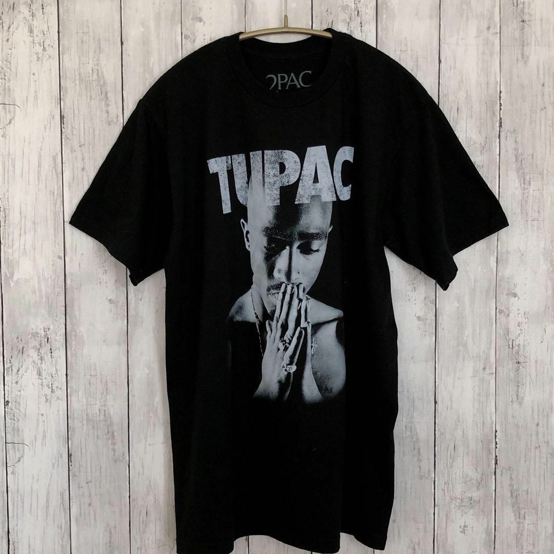 MUSIC TEE(ミュージックティー)の2PAC　トゥーパック　ラップラッパー　サイズＭ　黒ブラック　メンズ　古着 メンズのトップス(Tシャツ/カットソー(半袖/袖なし))の商品写真