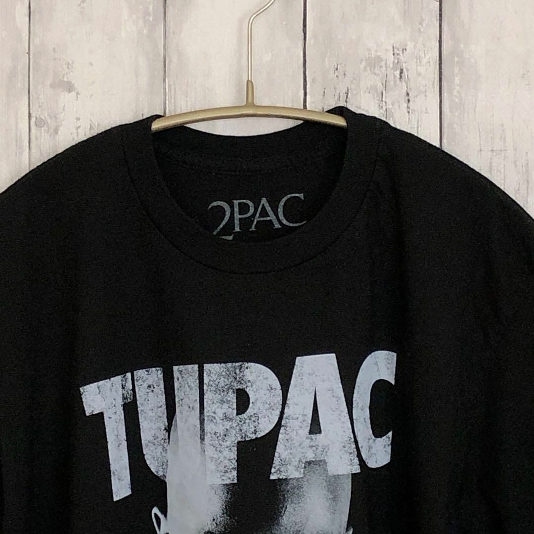 MUSIC TEE(ミュージックティー)の2PAC　トゥーパック　ラップラッパー　サイズＭ　黒ブラック　メンズ　古着 メンズのトップス(Tシャツ/カットソー(半袖/袖なし))の商品写真