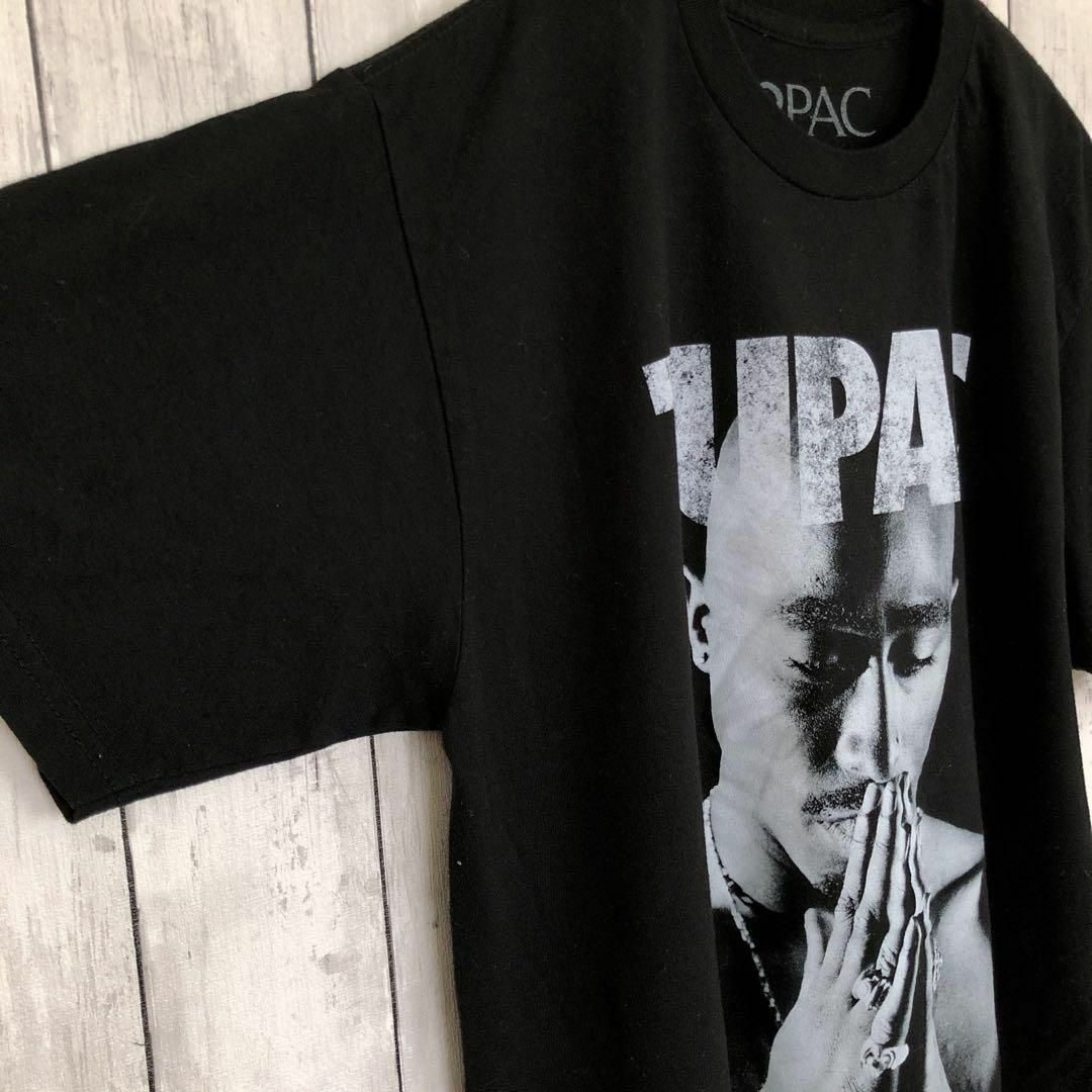 MUSIC TEE(ミュージックティー)の2PAC　トゥーパック　ラップラッパー　サイズＭ　黒ブラック　メンズ　古着 メンズのトップス(Tシャツ/カットソー(半袖/袖なし))の商品写真