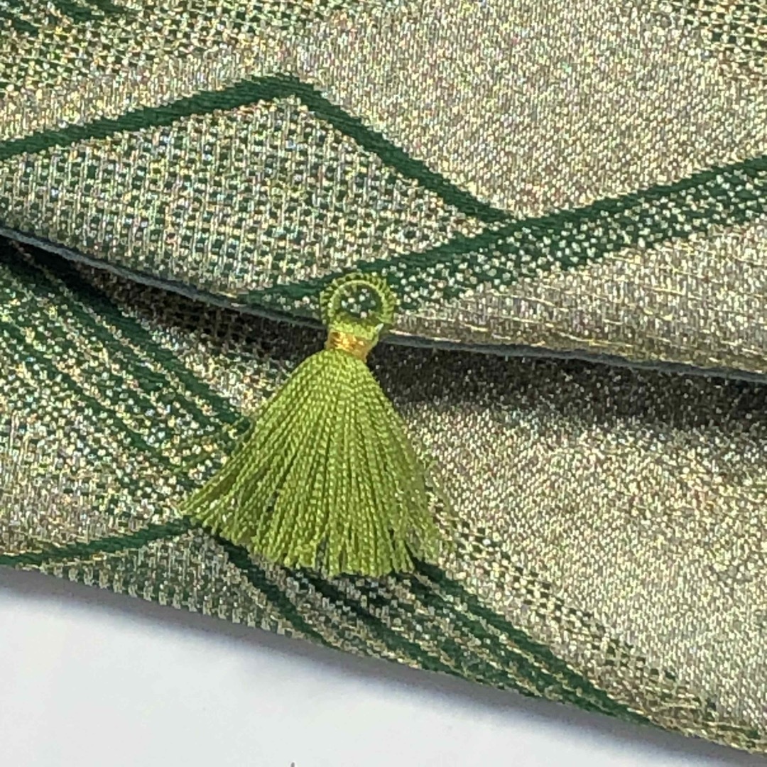 御朱印帳ケース　帯と着物リメイク　ゴールド、グリーン ハンドメイドのファッション小物(その他)の商品写真