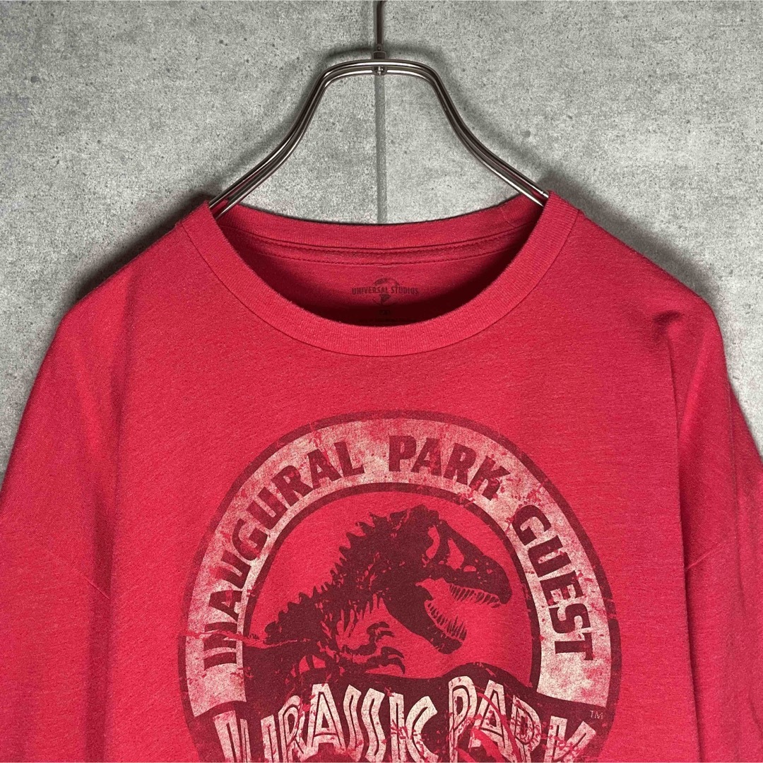 VINTAGE(ヴィンテージ)の[古着]ジュラシックパーク　半袖　Tシャツ　93年映画　ムービー　プリント　赤 メンズのトップス(Tシャツ/カットソー(半袖/袖なし))の商品写真