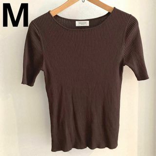 美品　オペークドットクリップ　リブニット　カットソー　M(カットソー(半袖/袖なし))