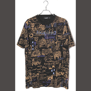 デシグアル(DESIGUAL)の2021SS デシグアル 総柄 クルーネック 半袖Tシャツ XXL ブラック(Tシャツ/カットソー(半袖/袖なし))