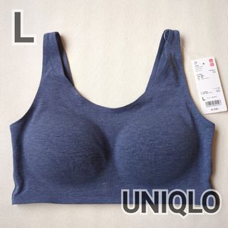 ユニクロ(UNIQLO)の新品 (L) UNIQLO ワイヤレスブラ(コットン・リラックス) ネイビー(ブラ)