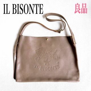 イルビゾンテ(IL BISONTE)のイルビゾンテ ショルダーバッグ ロゴ型押し レザー 本革 グレージュ系×ゴールド(ショルダーバッグ)