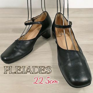 PLEIADES◎ストラップ パンプス(22.5)本革  低ヒール ラウンドトゥ(ハイヒール/パンプス)