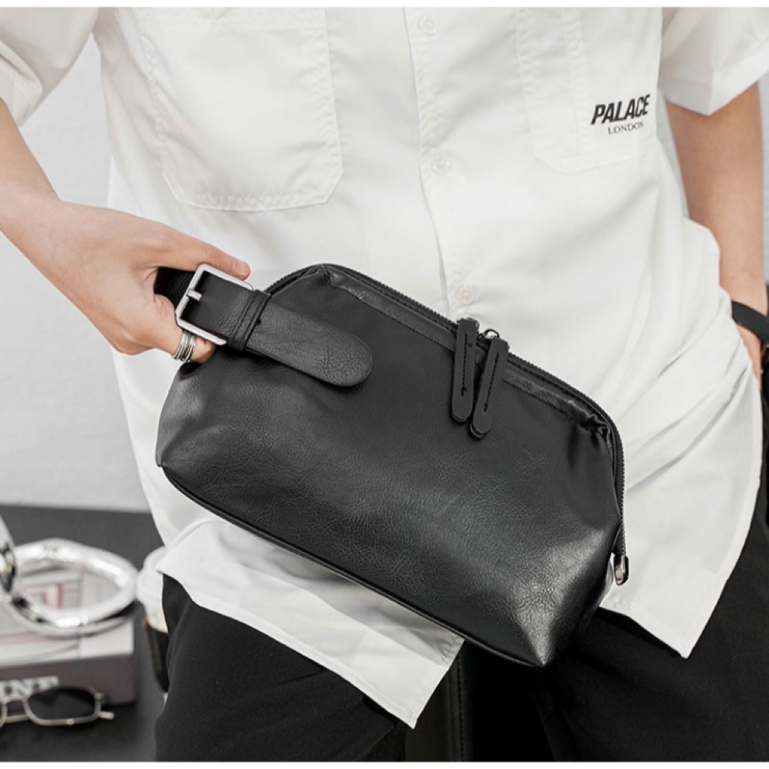クラッチバッグセカンドバッグメンズブラック黒おしゃれ革高級感韓国大容量ipad メンズのバッグ(セカンドバッグ/クラッチバッグ)の商品写真