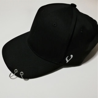 人気 リング キャップ 2連　男女兼用 メンズ レディース 帽子　ブラック(キャップ)