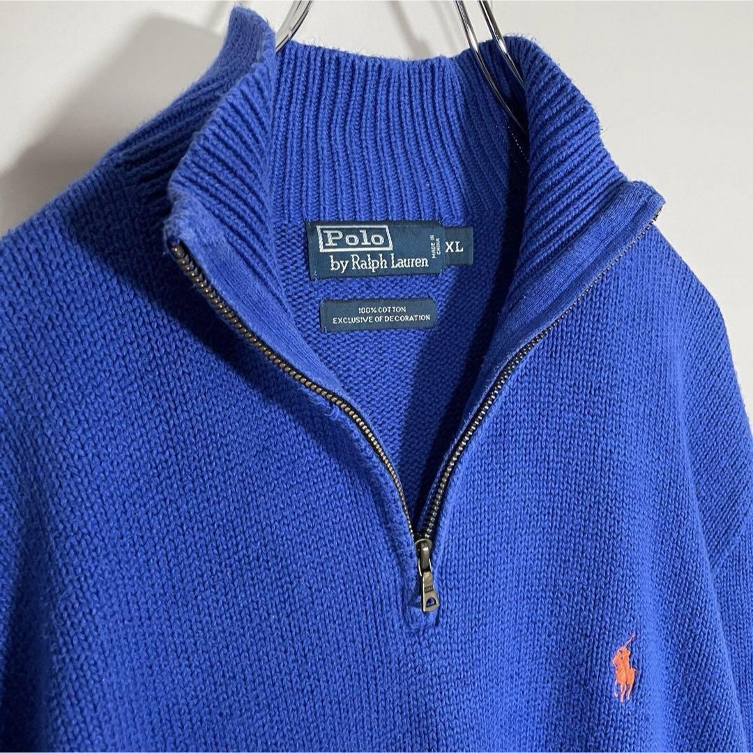 POLO RALPH LAUREN(ポロラルフローレン)の【人気ハーフジップ、オーバーサイズ◎ラルフローレン古着ワンポイント刺繍ロゴ青  メンズのトップス(ニット/セーター)の商品写真