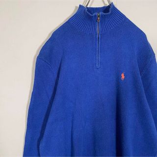 ポロラルフローレン(POLO RALPH LAUREN)の【人気ハーフジップ、オーバーサイズ◎ラルフローレン古着ワンポイント刺繍ロゴ青 (ニット/セーター)