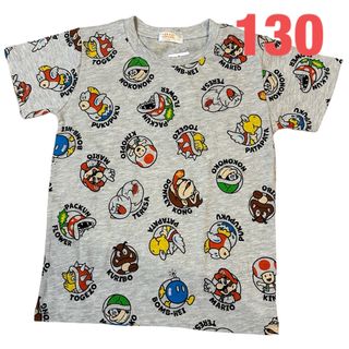 ニンテンドースイッチ(Nintendo Switch)の新品　スーパーマリオ　Tシャツ　総柄　ライトグレー　130 ③(Tシャツ/カットソー)