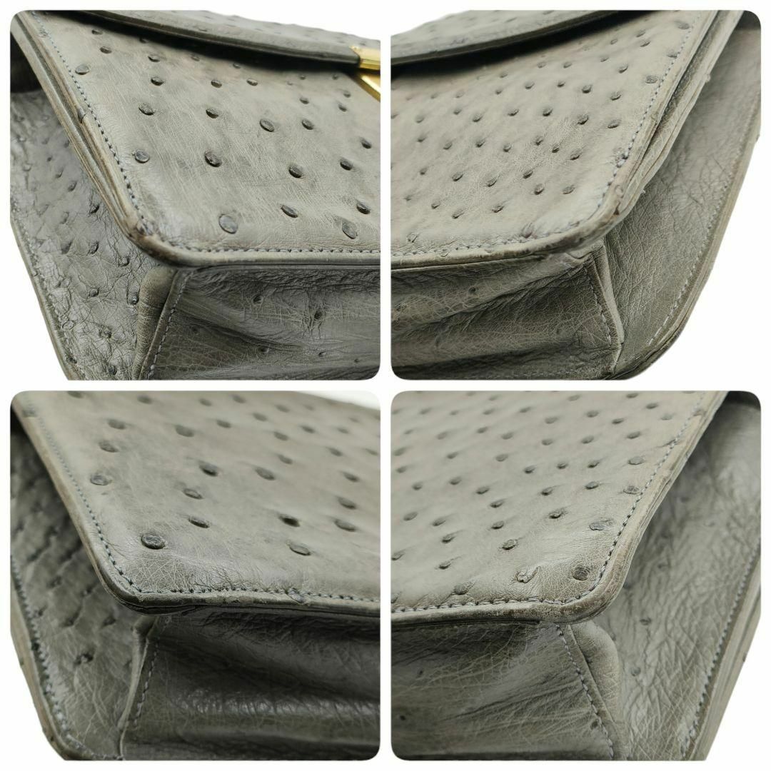 オーストリッチ ダチョウ革 クラッチバッグ ダイヤル 金具 グレー系 フラップ レディースのバッグ(クラッチバッグ)の商品写真