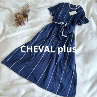 【新品タグ付】CHEVAL plus  ワンピース ロング リボン 半袖(ロングワンピース/マキシワンピース)