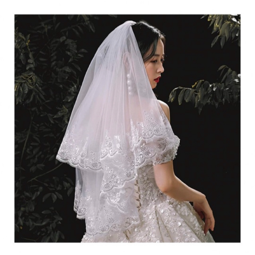 ウェディングベール ミドルベール ブライダル ベール 80cm 結婚式 コスプレ レディースのフォーマル/ドレス(ウェディングドレス)の商品写真
