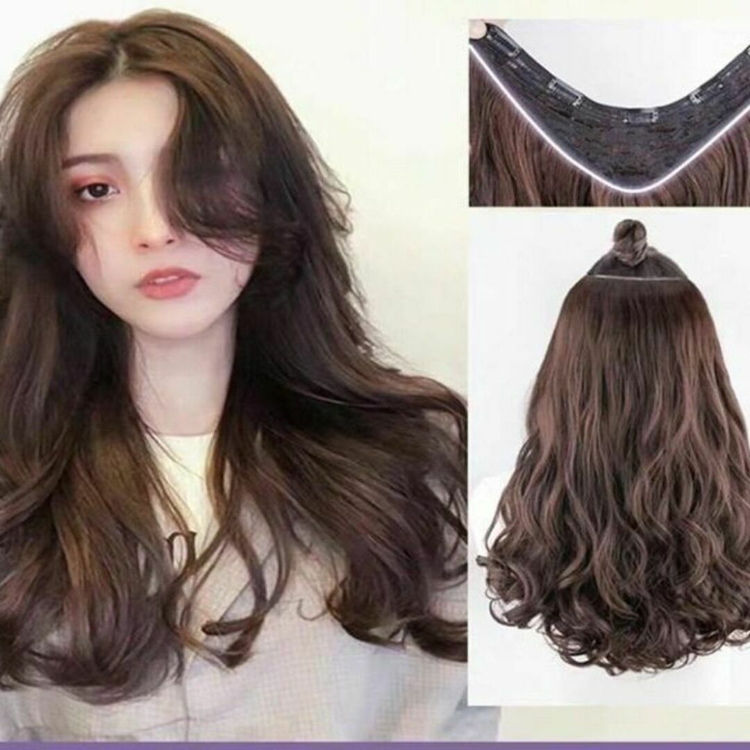 襟足ウィッグ エクステ ハーフウィッグ ダークブラウン ロング 55cm 襟足 レディースのヘアアクセサリー(その他)の商品写真